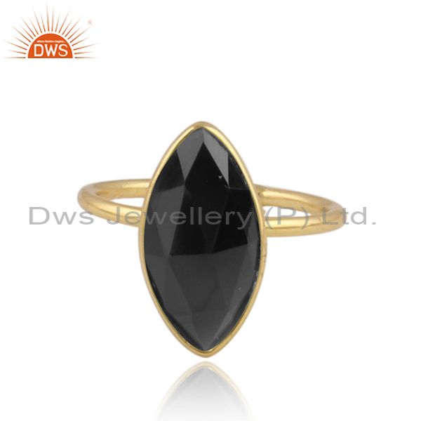 Natural black onyx gemstone designer 18k gold plated silver rings