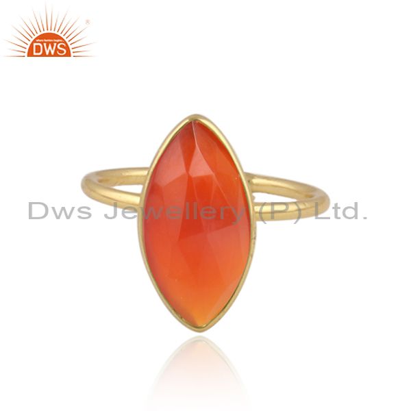 Red onyx gemstone designer 18k yellow gold plated silver rings