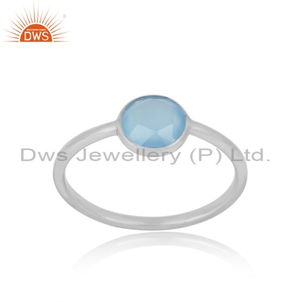 Handmade dainty sterling silver blue chalcedony solitaire ring