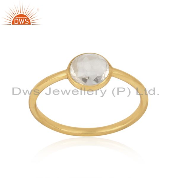 Handmade Dainty Gold On Silver Crystal Quartz Solitaire Ring