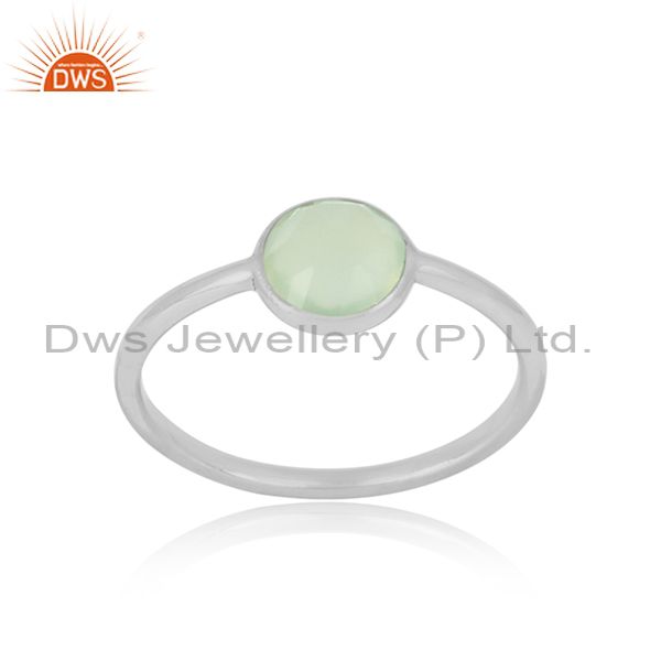 Handmade dainty sterling silver prehnite chalcedony solitaire ring
