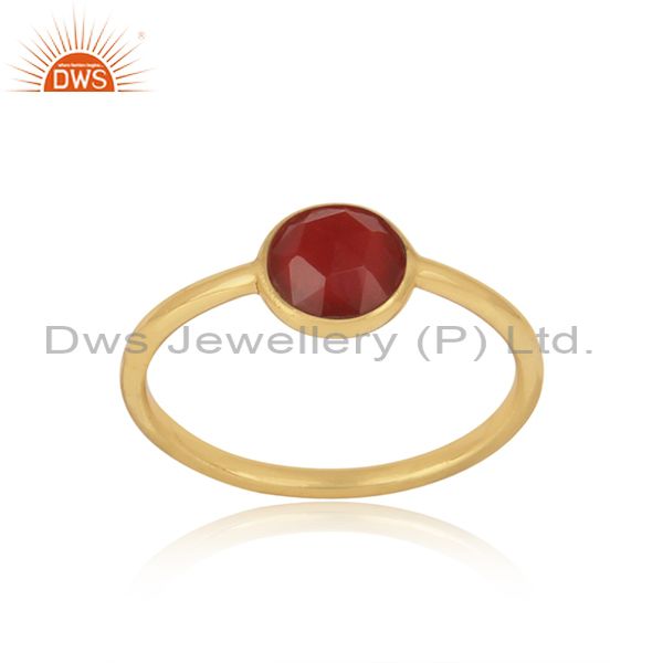 Handmade Dainty Gold On Silver Red Onyx Solitaire Ring