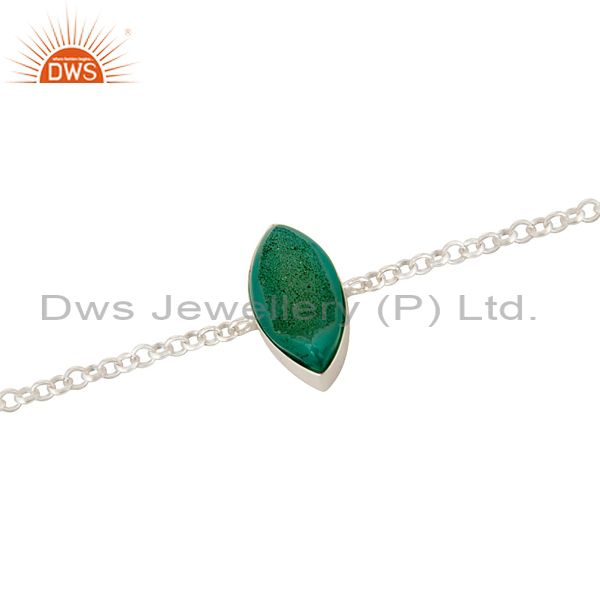 Exporter Light Green Druzy Agate Genuine Sterling Silver Chain Bracelet