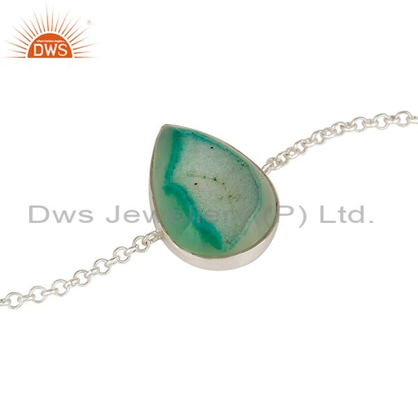Exporter Handmade Sterling Silver Blue Druzy Agate Gemstone Link Chain Bracelet Jewelry