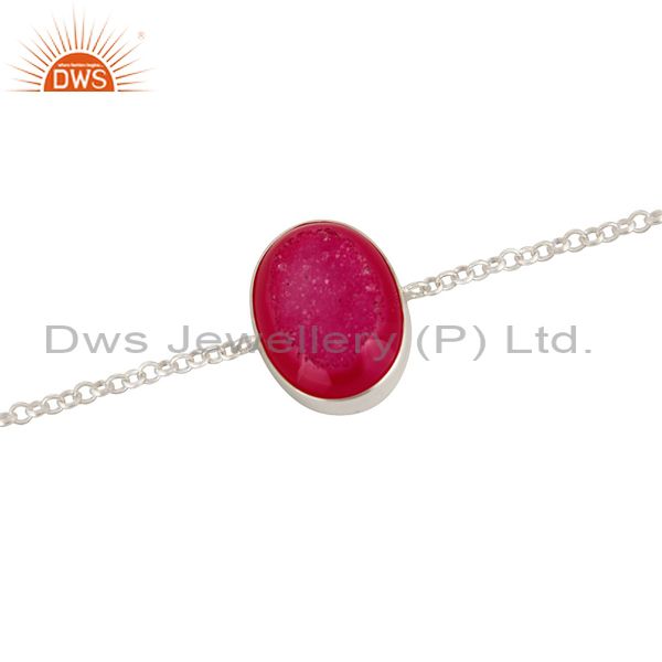 Exporter Genuine Sterling Silver Pink Druzy Agate Gemstone Fashion Bracelet