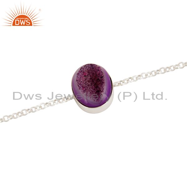 Exporter Purple Druzy Agate Gemstone Solid Sterling Silver Bracelet