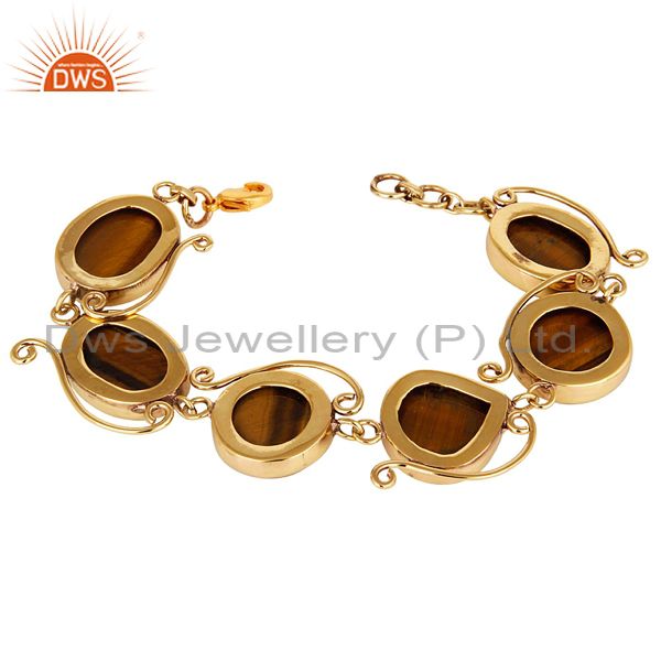 Exporter Handmade Tiger Eye Gemstone Designer Bracelet - Yellow Gold Plated