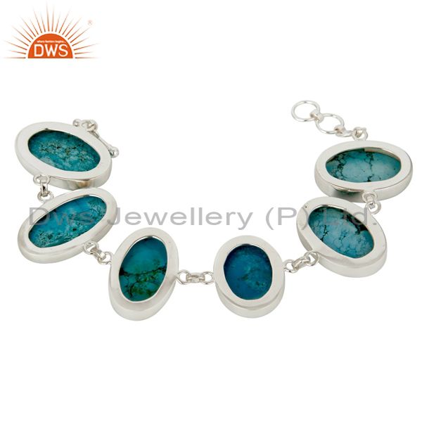 Exporter Handmade Sterling Silver Turquoise Bezel Set Gemstone Bracelet