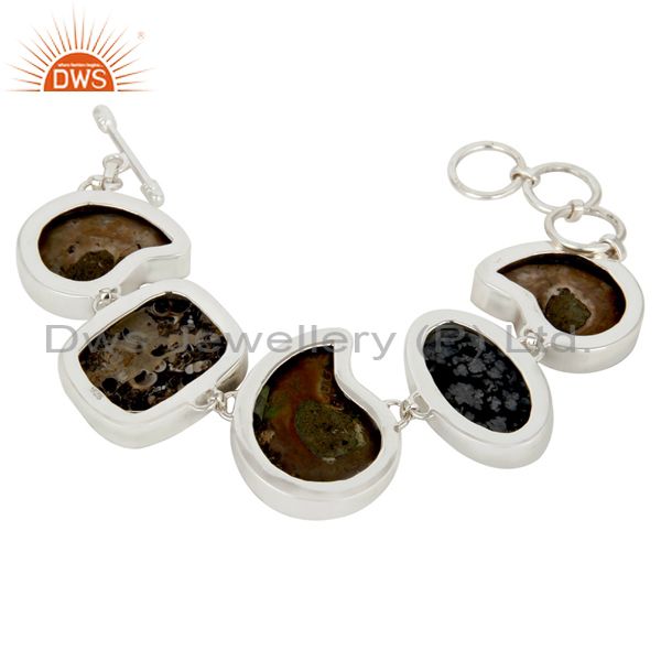 Exporter Handmade Solid Sterling Silver Ammonite And Turritella Agate Bezel Set Bracelet