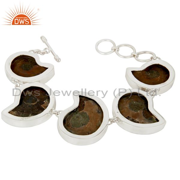 Exporter Handcrafted Solid Sterling Silver Natural Ammonite Bezel Set Bracelet