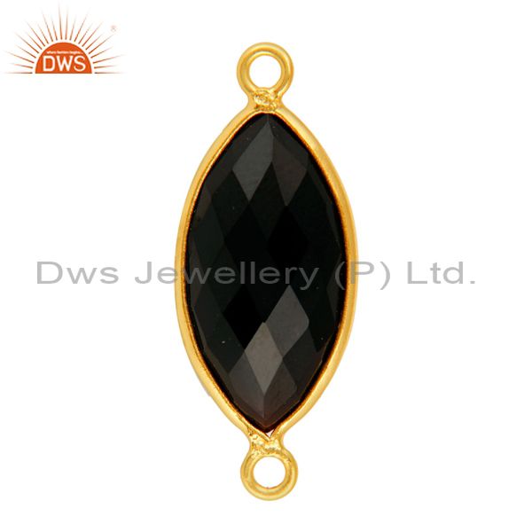 Exporter Natural Black Onyx Bezel Gemstone Sterling Silver Connectors Jewelry - Gold Verm