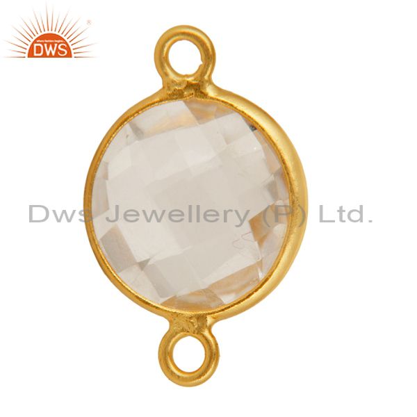Exporter Natural Crystal Quartz Round Cut Sterling Silver Connector - Gold Plated