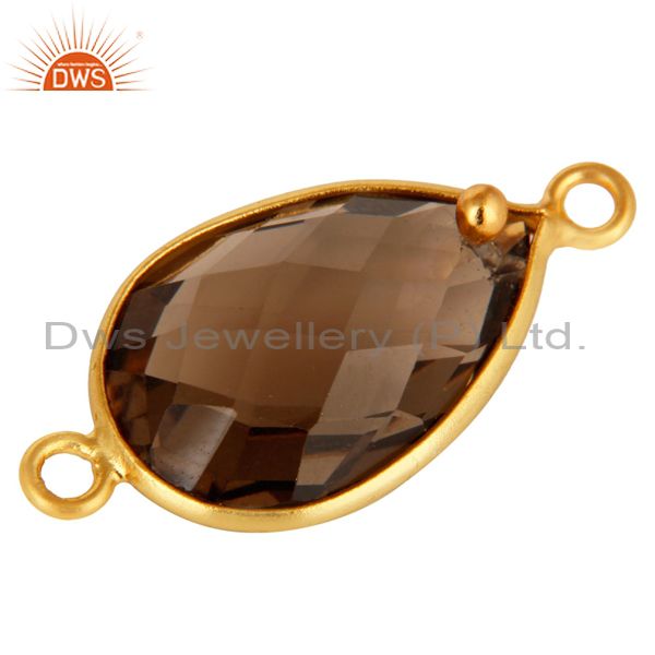 Exporter 18K Gold Plated Sterling Silver Smoky Quartz Bezel Connector Jewelry