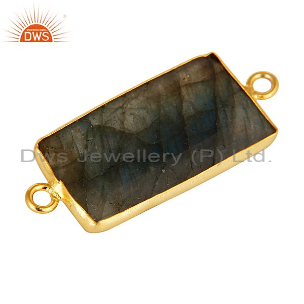 Exporter 18K Gold Plated Silver Labradorite Gemstone Bezel Set Gemstone Connector Jewelry