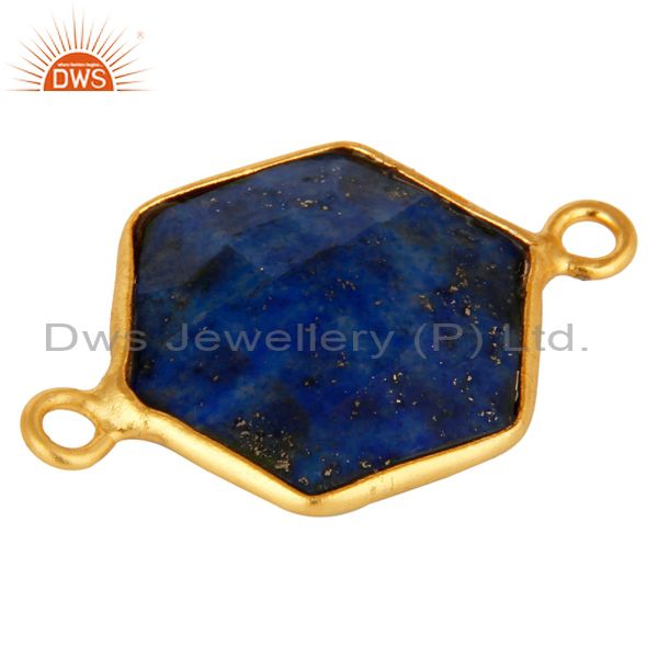 Exporter Handmade Sterling Silver Lapis Lazuli Gemstone Connector With Gold Plated