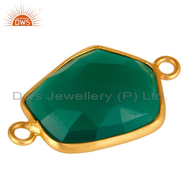 Exporter 18K Yellow Gold Plated Sterling Silver Green Onyx Bezel Set Connector