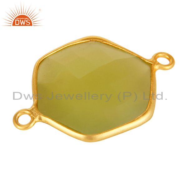 Exporter 18K Yellow Gold Plated Sterling Silver Prehnite Green Chalcedony Connector
