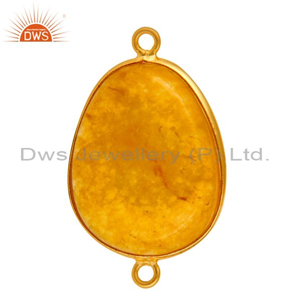 Exporter Natural Yellow Aventurine Gemstone Gold Plated Sterling Silver Connector