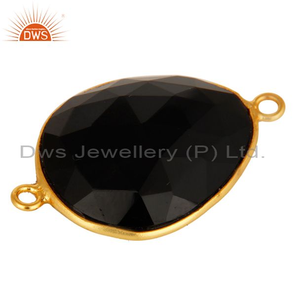 Exporter 18K Yellow Gold Plated Sterling Silver Faceted Black Onyx Gemstone Connector