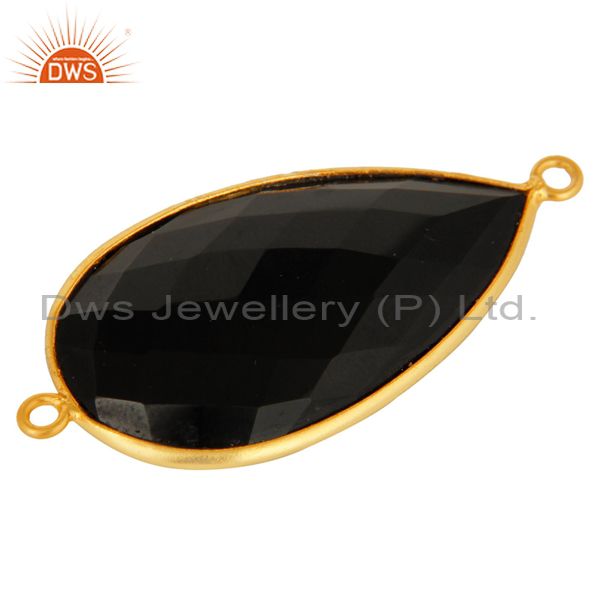 Exporter 18K Gold Plated Sterling Silver Black Onyx Gemstone Connector