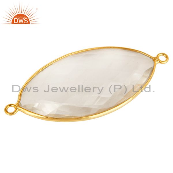 Exporter 18K Yellow Gold Plated Sterling Silver Crystal Quartz Bezel Set Connector
