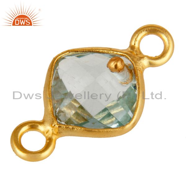 Exporter 18K Yellow Gold Plated Sterling Silver Natural Blue Topaz Bezel Set Connector