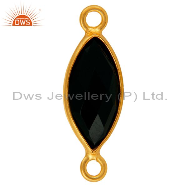 Exporter Black Onyx Marquoise Gemstone 18K Gold Plated Sterling Silver Connector Jewelry