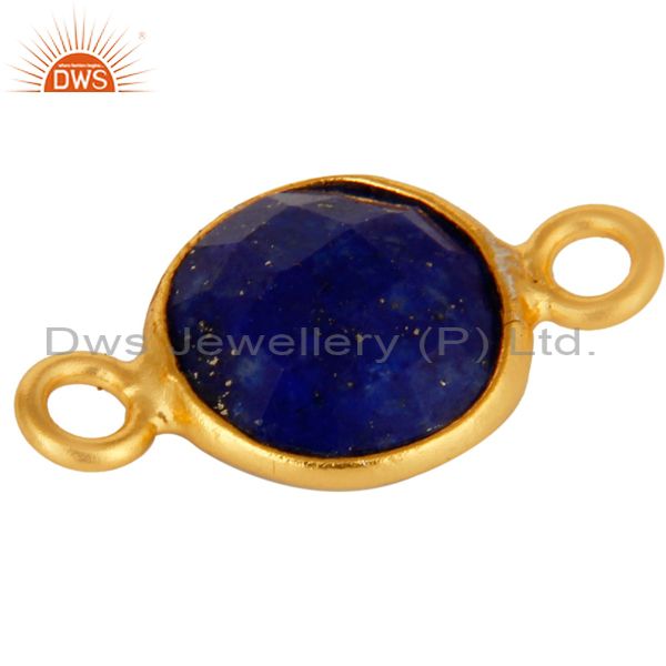 Exporter 18K Yellow Gold Plated Sterling Silver Lapis Lazuli Gemstone Connector Jewelry