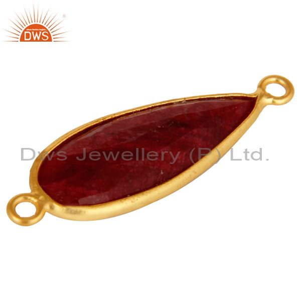 Exporter 18K Gold Plated Sterling Silver Dyed Ruby Corundum Bezel Set Connector Jewelry