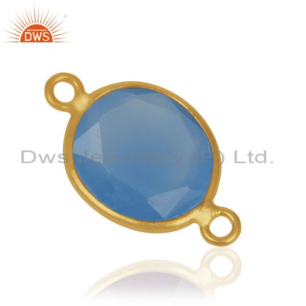 Exporter Blue Chalcedony Gemstone 925 Sterling Silver Gold Plated Connectors Manufacturer