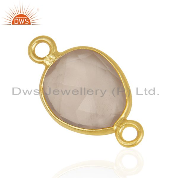 Exporter Rose Quartz Gemstone Gold Plated 925 Silver Jewelry Connector Manufacturer India