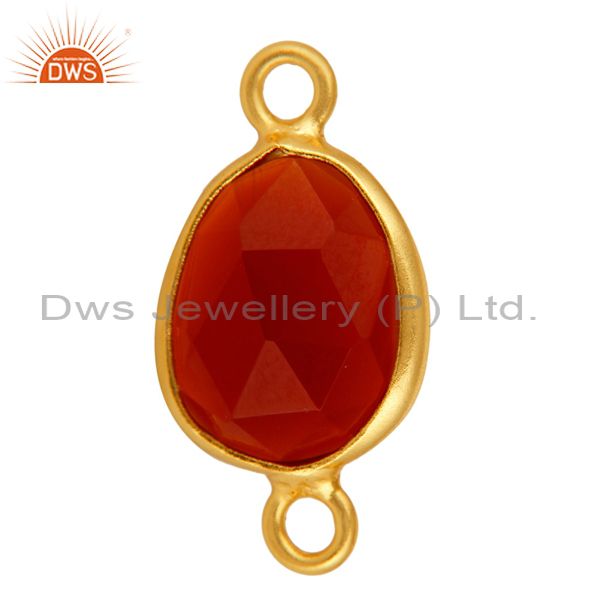 Exporter Gold Plated Sterling Silver Bezel-Set Red Onyx Gemstone Double Link Connector