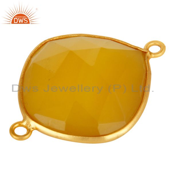 Exporter Yellow Chalcedony Gemstone Sterling Silver Connector With Yellow Gold Plated