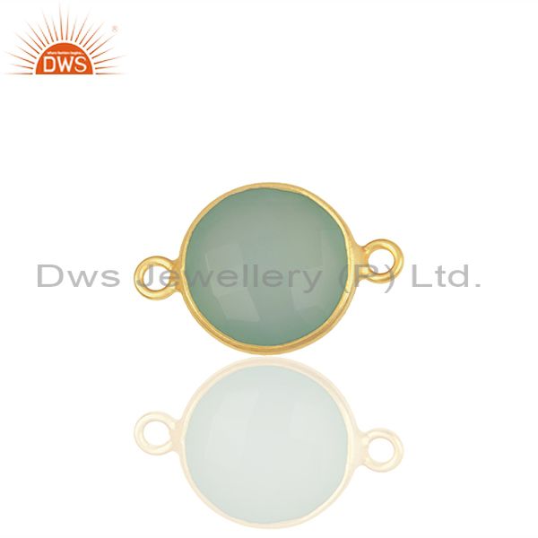 Exporter Aqua Chalcedony Gemstone Gold Plated 925 Silver Connector Manufacturer