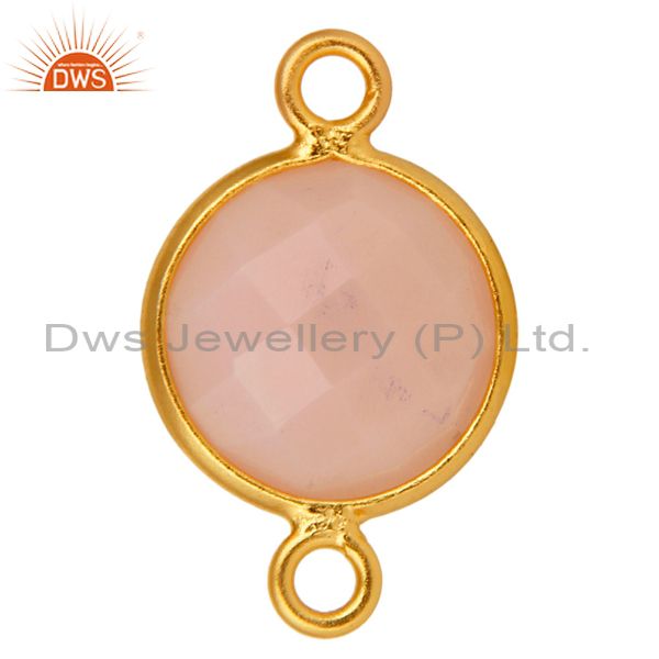 Exporter 10mm Round Rose Chalcedony Gemstone 18K Gold Plated Sterling Silver Connector