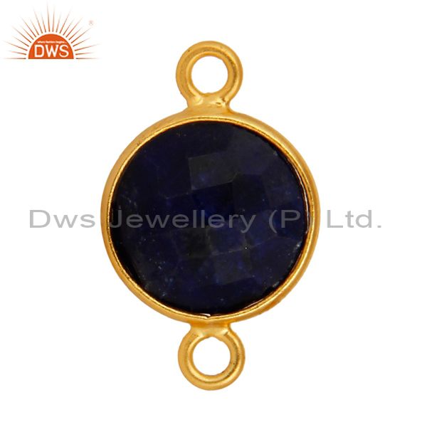 Exporter Faceted Natural Blue Corundum Gemstone 18K Gold Plated Sterling Silver Connector