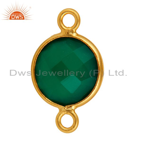 Exporter Faceted Green Onyx Gemstone Sterling Silver Coin Bezel Connector - Gold Plated