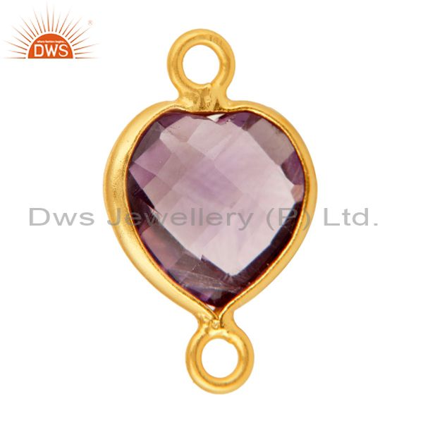 Exporter 18K Gold Plated Sterling Silver Amethyst Heart Shape Gemstone Connector