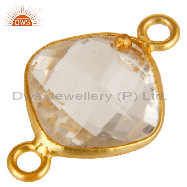 Exporter 10mm Cushion Cut Crystal Quartz Sterling Silver Connector With 18K Gold Plated