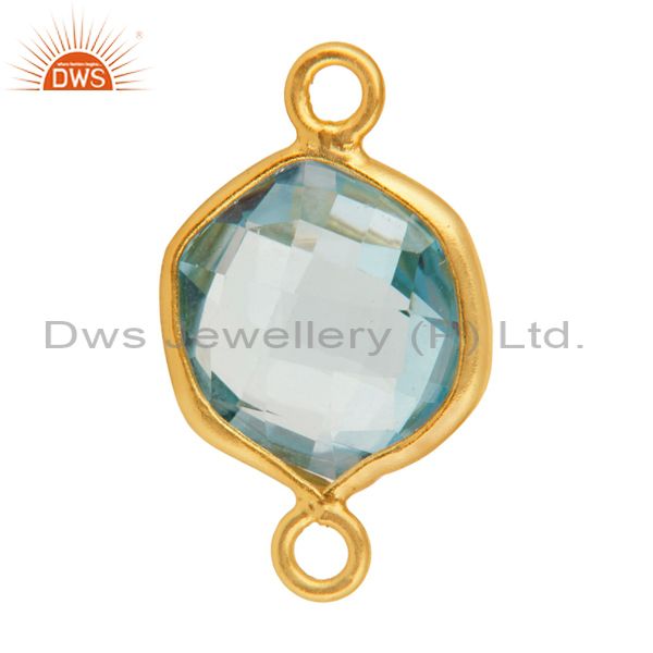 Exporter 18K Gold Over Sterling Silver Blue Topaz Hexagon Shape Gemstone Connector