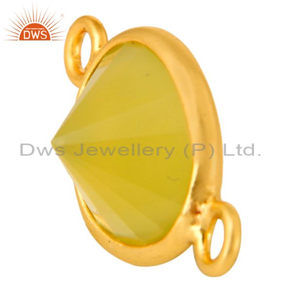 Exporter 14K Gold Plated Sterling Silver Yellow Chalcedony Bezel Setting Stone Connector