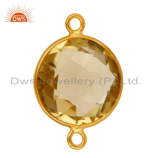 Exporter 15mm Round Lemon Topaz Gold Plated Solid Silver Bezel-Set Double Link Connector