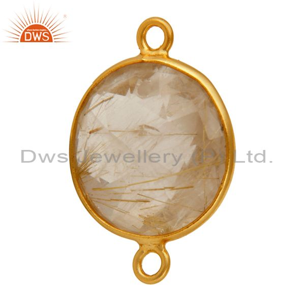 Exporter Golden Rutile Quartz Gold Plated Sterling Silver Gemstone Bezels charm Connector