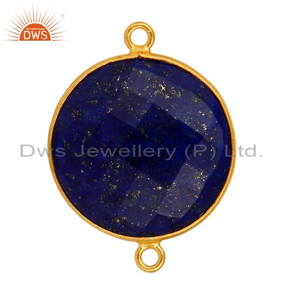 Exporter 925 Sterling Silver Natural Lapis Lazuli Gemstone Connector With Gold Plated