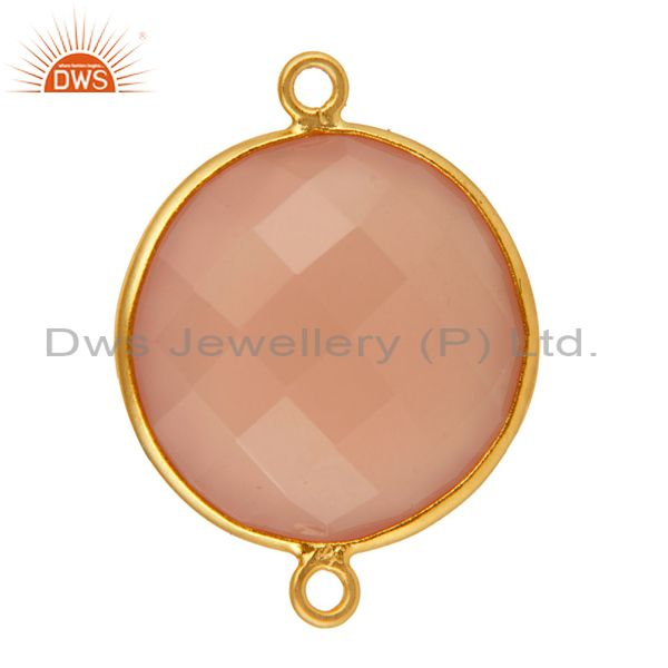 Exporter Faceted Rose Chalcedony Gemstone Sterling Silver Bezel Connector - Gold Plated