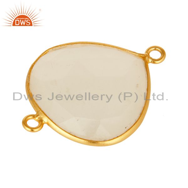 Exporter White Chalcedony Gemstone Sterling Silver Connector With 18K Gold Plated