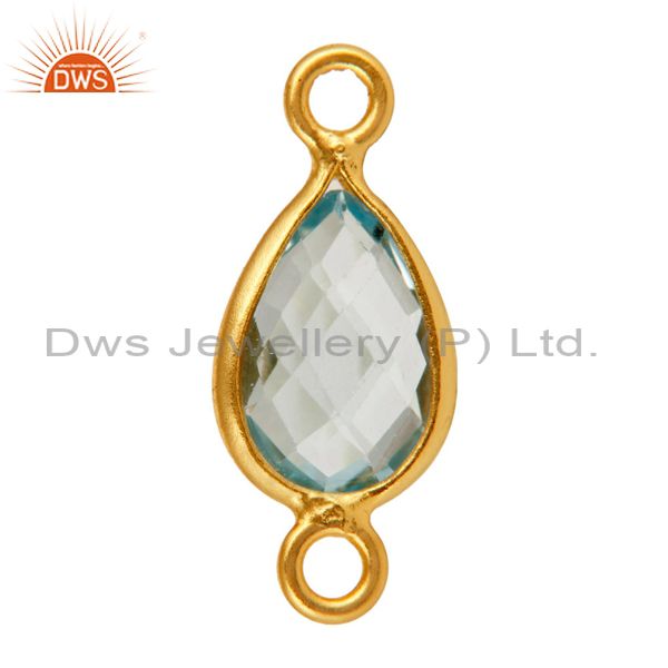 Exporter Gold Plated Sterling Silver Blue Topaz Bezeled Gemstone Double Link Connector