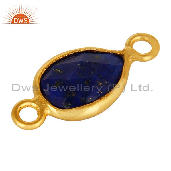 Exporter Lapis Lazuli Gemstone Bezel Set Gemstone Connector Made In 18K Gold Over Silver