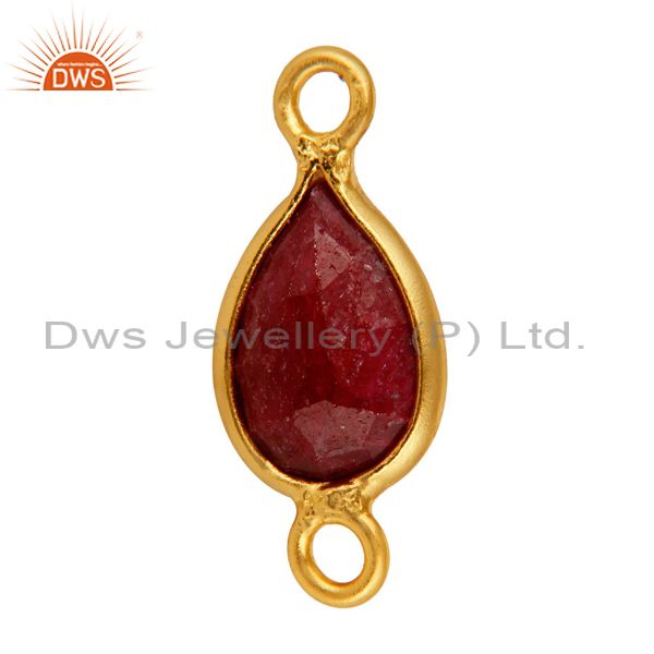 Exporter Ruby Red Corundum Gemstone Bezel-Set Sterling Silver Connector - Gold Plated