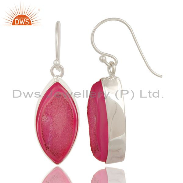 Handcrafted elegant silver 925 earring with pink natural druzy